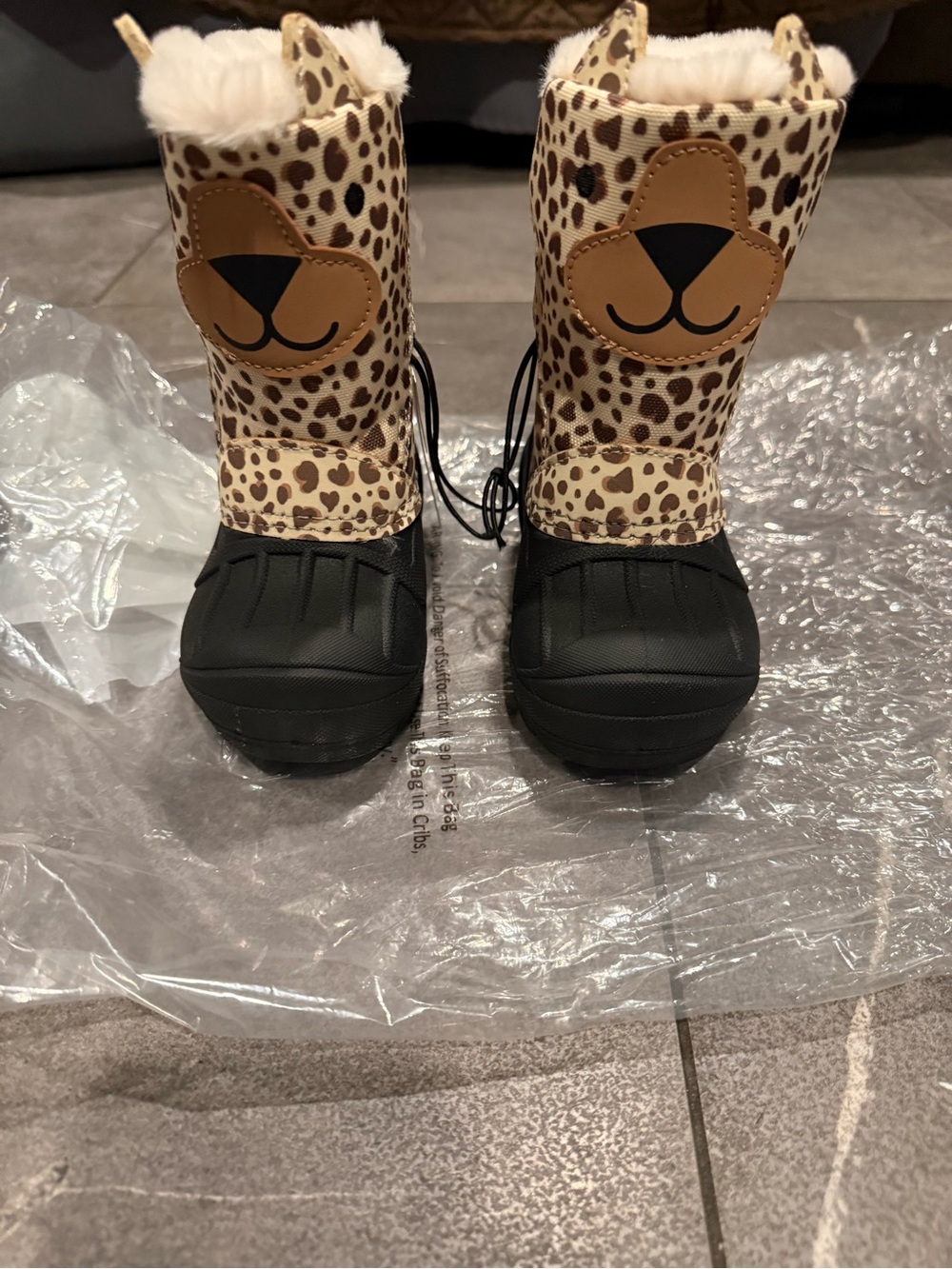 Cat & Jack Kids Leopard-Print Winter Boots with Bear Face - Tan/Black